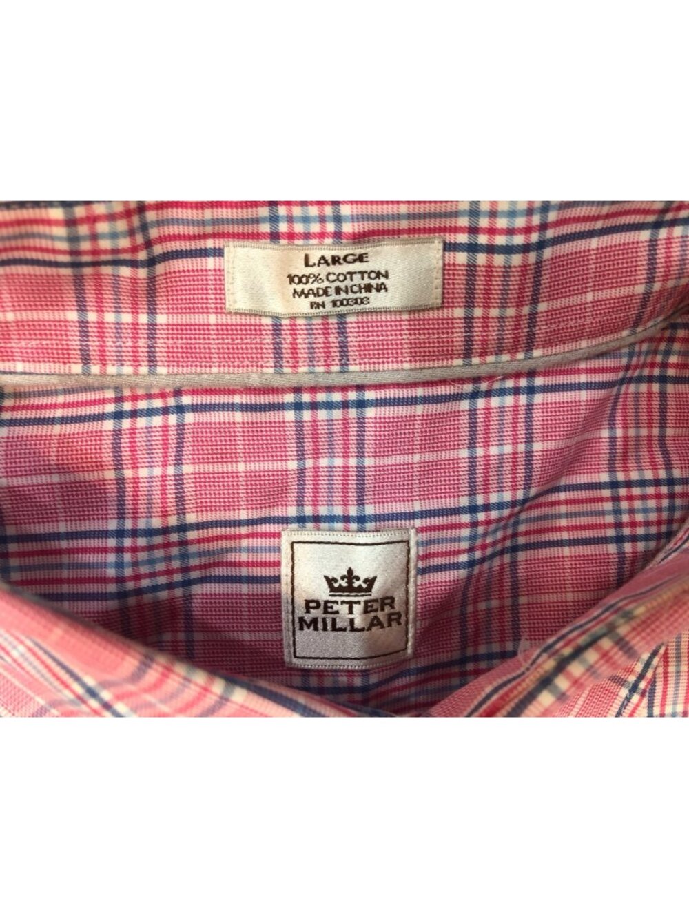 Peter Millar Men's Size L 100% Cotton Pink Plaid Long Sleeve Button-Down Shirt - Picture 3 of 9